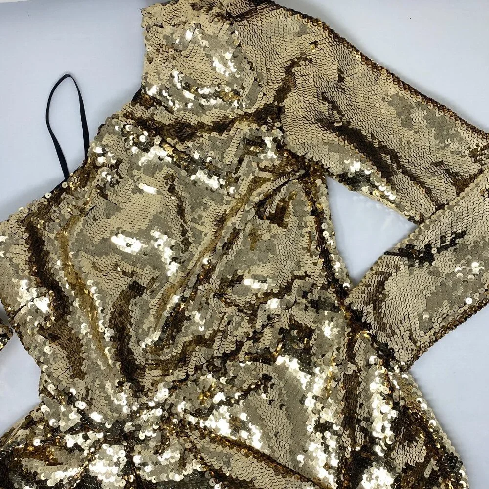 Nadine Merabi Celina Gold Sequin Dress Medium - Picture 11 of 15